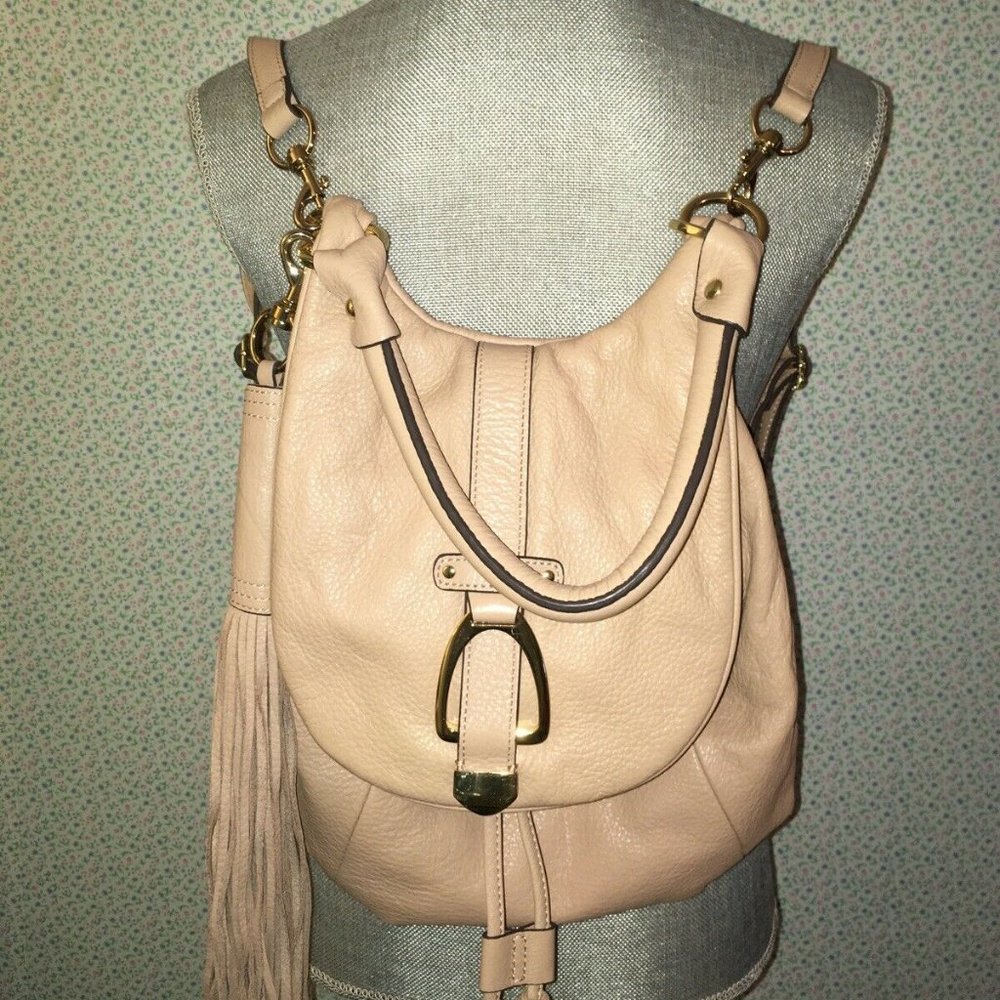 G.I.L.I (QVC) Beige Soft Pebble Leather Handbag - Picture 1 of 11